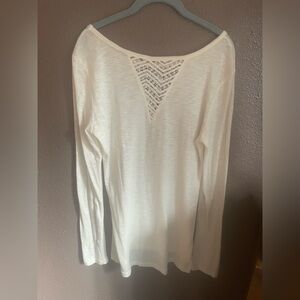 Chic Cream Lace Accent Women's Long Sleeve Top
